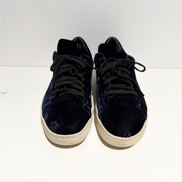 Men's Blue Tom Ford Velvet Sneakers - Picture 3 of 9